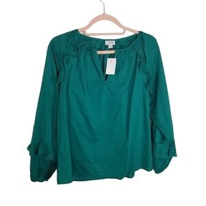 J. Crew Factory green long sleeve peasant ruffle shirt new